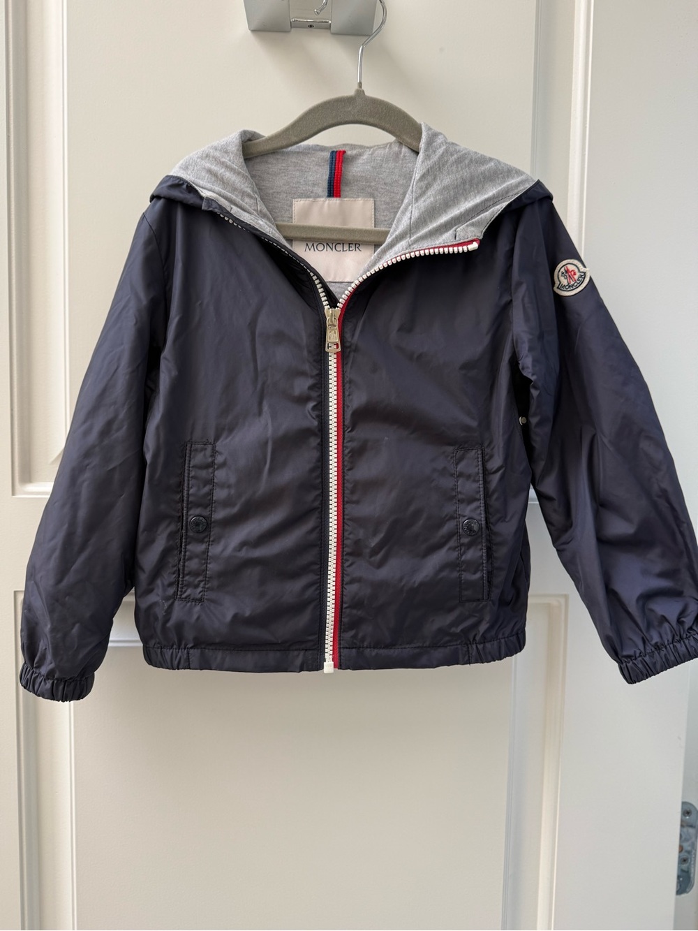 Moncler Navy Hooded Rain Jacket with Grey Lining